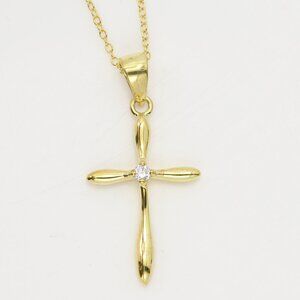 Silver Cross Natural Diamond Cross Pendant plated with 14k gold